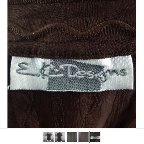 E.K Designs Ribbed Brocade stretchy buttons down shirt blouse dark chocolate - Picture 5 of 5